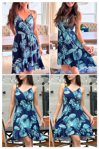 Womens Summer Dress 2024 Spring Sundresses Floral Flowy Casual Beach Vacation Wrap V Neck Spaghetti Strap Dresses