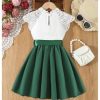 Toddler Girl's Lace Mock Neck Cap Sleeve Dress Belted A Line Flared Dresses