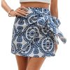 Women's Allover Print Knot Side High Waist Wrap Skirt Zipper Back Boho Mini Skirt
