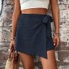 Women's Summer Mini Wrap Shorts Knot High Waist Belted Skorts Zipper Casual Loose Skirt