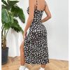Women's Floral Print Split Thigh Midi Cami Dress Square Neck High Waist Slim Fit Summer Dress