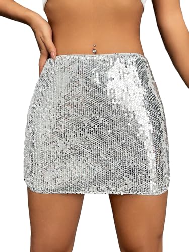 Women's Sequin Low Waist Cocktail Party Club Stretch Bodycon Mini Skirt