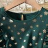 Girl's Flounce Sleeve Belted Gold Snowflake Party Swing A Line Dress