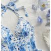 Women's Floral Layered Ruffle Halter Mini Dress Lace Up Tie Backless Deep V Neck A Line Dresses