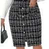 Women's Plus Size Plaid Skirt High Waisted Button Front Split Hem Knee Length Pencil Skirts