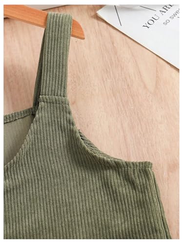 Girl's Button Front V Neck Overall Dress Sleeveless Corduroy Pinafore Dresses