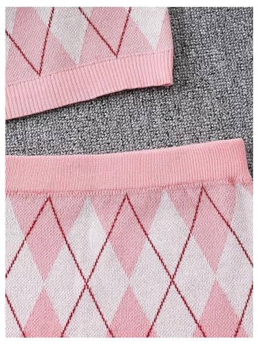 Girl's 2 Piece Outfits Argyle Pattern Sleeveless Sweater Vest and Bodycon Skirt Set