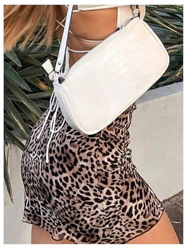 Women's Leopard Print High Waisted Mesh Mini Skirt Bodycon Stretchy Sexy Y2k Short Skirts