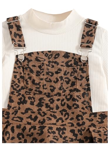 Girl's Leopard Print Corduroy Pinafore Dress Sleeveless Short Overall Dresses