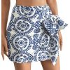 Women's Allover Print Knot Side High Waist Wrap Skirt Zipper Back Boho Mini Skirt