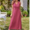 Womens 2025 Summer Wedding Guest V Neck Sleeveless Long Maxi A Line Empire Waist Elegant Formal Texture Dress