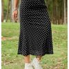 Women's Polka Dots Fishtail Midi Skirt Elastic Waist Ruffle Hem Mesh Bodycon Skirt