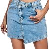 Women's Raw Trim Bodycon Denim Skirt Asymmetrical High Waisted Ripped Mini Jean Skirt with Pocket