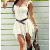 Women's Textured Tie Front Sleeveless Mini Dress Asymmetrical Ruffle Cowgirl Cami Dresses