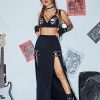 Women's Buckle Double Split Thigh High Punk Goth Maxi Skirt Y2K Clubwear