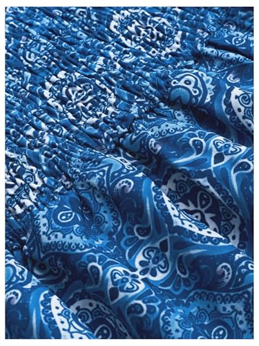 Women's Boho Print Strapless Mini Dress Smocked Ruffle Tiered A Line Tube Dress