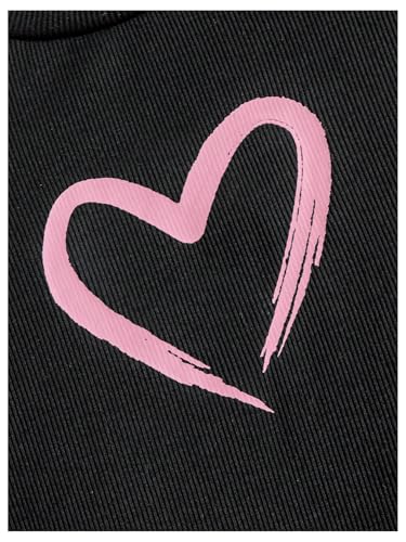 Girl's 2 Pieces Outfits Heart Print Puff Short Sleeve T Shirt and A Line Skirts Sets