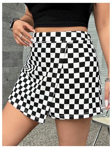 Women's Plus Size Plaid Checkered Skorts Elastic Waist Wrap Asymmetrical Skirt Shorts