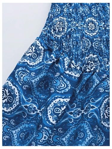Women's Boho Print Strapless Mini Dress Smocked Ruffle Tiered A Line Tube Dress