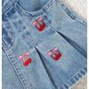 Toddler Girl's Cute Cherry Embroidery Pleated Denim Skirt Elastic Waist Short Jean Skirts