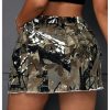Women's Plus Size Y2K Mini Denim Skirt High Waist Bodycon Cargo Skirts with Flap Pocket