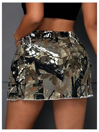 Women's Plus Size Y2K Mini Denim Skirt High Waist Bodycon Cargo Skirts with Flap Pocket