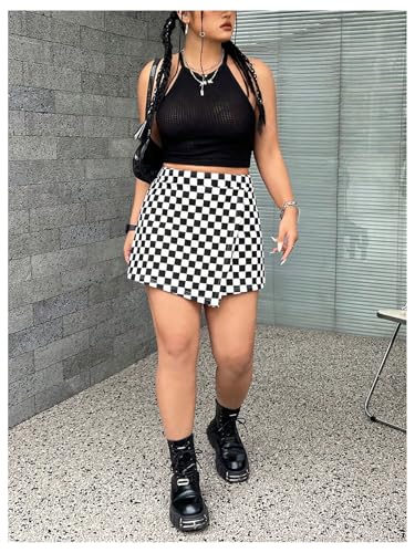 Women's Plus Size Plaid Checkered Skorts Elastic Waist Wrap Asymmetrical Skirt Shorts