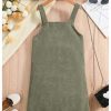 Girl's Button Front V Neck Overall Dress Sleeveless Corduroy Pinafore Dresses