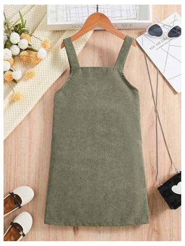 Girl's Button Front V Neck Overall Dress Sleeveless Corduroy Pinafore Dresses