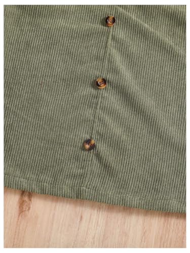 Girl's Button Front V Neck Overall Dress Sleeveless Corduroy Pinafore Dresses
