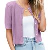 Womens Cropped Cardigan Sweaters 2025 Summer Lightweight Short Sleeve Bolero Shrug Hollow Out Button Down Tops