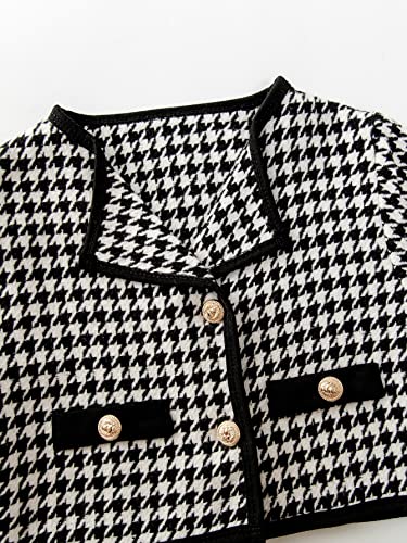 Girl's 2 Piece Houndstooth Outfits Tweed Jacket and Skirt Set Tea Party Suits