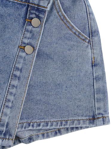 Women's High Waisted Button Front Denim Skort Asymmetrical Hem Skirt Shorts