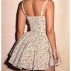 Women's Floral Print A Line Mini Dresses Bow Smocked Ruffle Hem Cami Dress