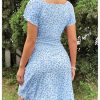 Women's Vintage Floral Print Mini Dress Cap Sleeve Square Neck Short Dresses