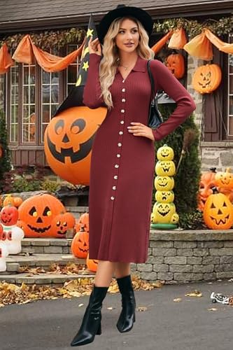 Womens Sweater Dress Fall Teacher Oufits 2025 Long Sleeve Business Casual Bodycon Split Ribbed Knit Midi Dresses