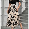Women's Floral Print Color Block Maxi Dress Puff Sleeve Belted A Line Dresses