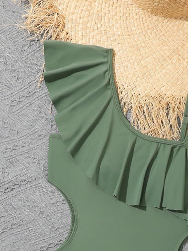 Girl's 2 Piece Swimsuit Asymmetrical Ruffle One Piece with Tropical Print Cover Up Skirt