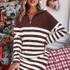 Women's Winter Sweater Dress 2024 Striped Long Sleeve Lapel Collar Chunky Knit Slouchy Oversized Sweaters