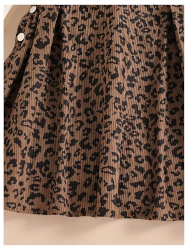 Girl's Leopard Print Corduroy Pinafore Dress Sleeveless Short Overall Dresses
