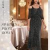 Women Sequin Formal Party Dress Cocktail Evening Gown Wedding Dresses with Shawl