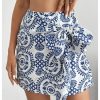 Women's Allover Print Knot Side High Waist Wrap Skirt Zipper Back Boho Mini Skirt