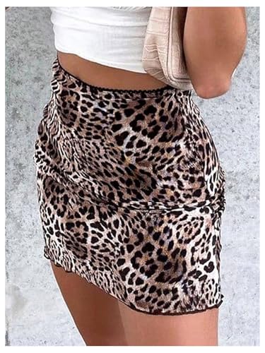 Women's Leopard Print High Waisted Mesh Mini Skirt Bodycon Stretchy Sexy Y2k Short Skirts