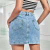 Women's Raw Trim Bodycon Denim Skirt Asymmetrical High Waisted Ripped Mini Jean Skirt with Pocket