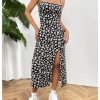 Women's Floral Print Split Thigh Midi Cami Dress Square Neck High Waist Slim Fit Summer Dress