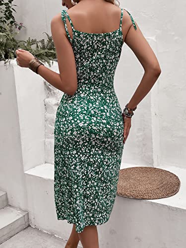 Women's Floral Print Tie Shoulder Split Thigh Sleeveless Boho Cami Dress