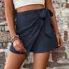 Women's Summer Mini Wrap Shorts Knot High Waist Belted Skorts Zipper Casual Loose Skirt