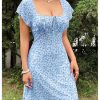 Women's Vintage Floral Print Mini Dress Cap Sleeve Square Neck Short Dresses