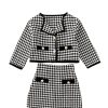 Girl's 2 Piece Houndstooth Outfits Tweed Jacket and Skirt Set Tea Party Suits