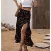 Women's Boho Floral Print Ruffle Maxi Skirt High Waisted Split Long Skirts